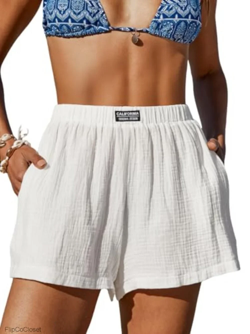 Cotton High Rise Casual Shorts with Pockets Beach Cover Up